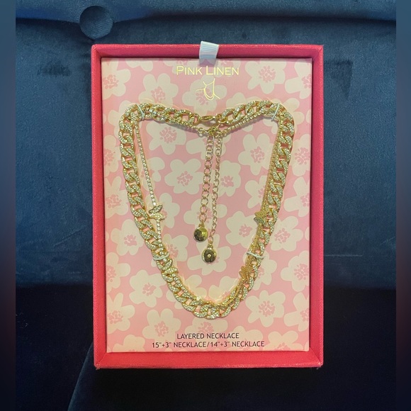 Pink Linen Butterfly Necklace - Picture 2 of 2